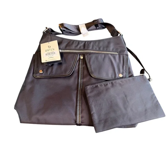 baggallini Hillcrest Hobo Crossbody Bag Black Nylon Removable RFID Wristlet - Picture 1 of 13